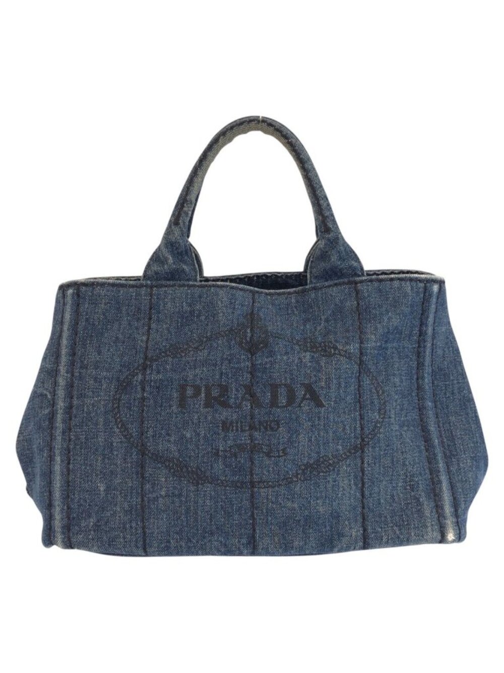 Prada Canapa Blue Gold Denim Tote Bag